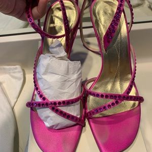 Kate Spade Hot Pink Crystal Ankle Wrap Heal Sandal